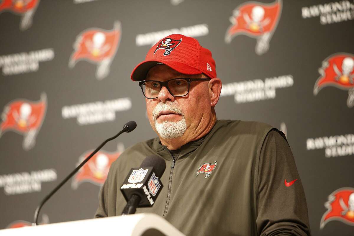 Tampa Bay Buccaneers head coach Bruce Arians takes questions during a news conference on December 29, 2019, at Raymond James Stadium in Tampa, Fla. (Octavio Jones/Tampa Bay Times/TNS)