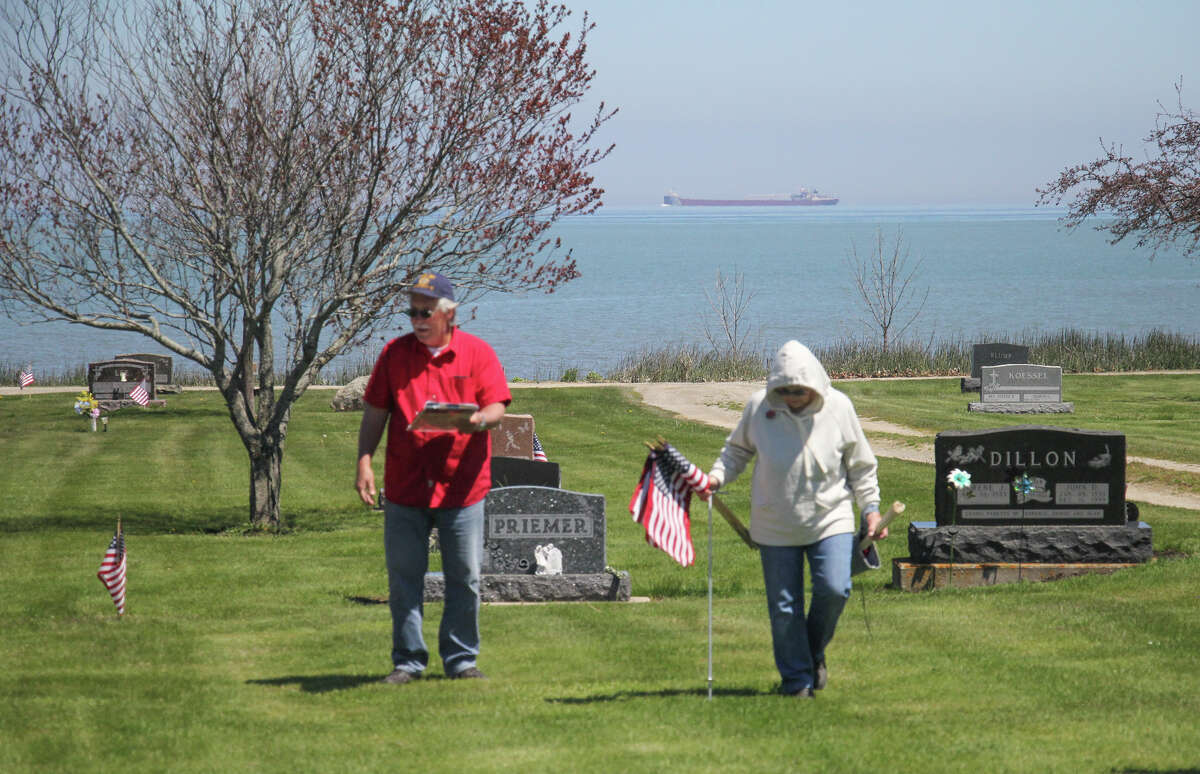 Veterans from American Legion Post No. 197 and VFW No. 9344 in Harbor Beach placed American flags at the graves of fellow veterans at Our Lake of Lake Huron, Rock Falls and Helena St, Anthony cemeteries on Thursday afternoon.