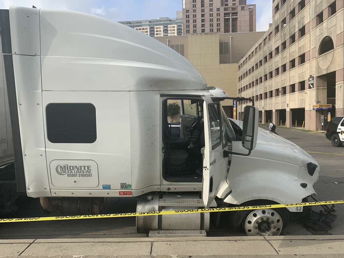 The 18-wheeler police suspect was involved in a fatal hit-and-run Friday on the North Side was found almost 20 miles from the scene parked on the side of a downtown street, according to the San Antonio Police Department.