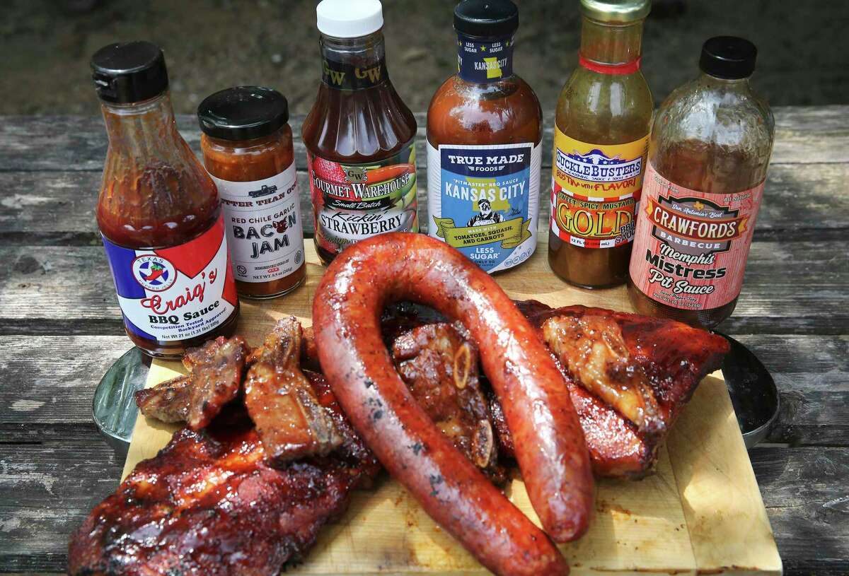 Six barbecues sauces that are easily found throughout the San Antonio are and are worthy of your pantry include (from left): Craig’s BBQ Sauce, Better Than Good Red Chile Garlic Bacon Jam, Gourmet Warehouse Kickin’ Strawberry, True Made Foods Kansas City BBQ, SuckleBusters Gold and Memphis Mistress Pit Sauce.