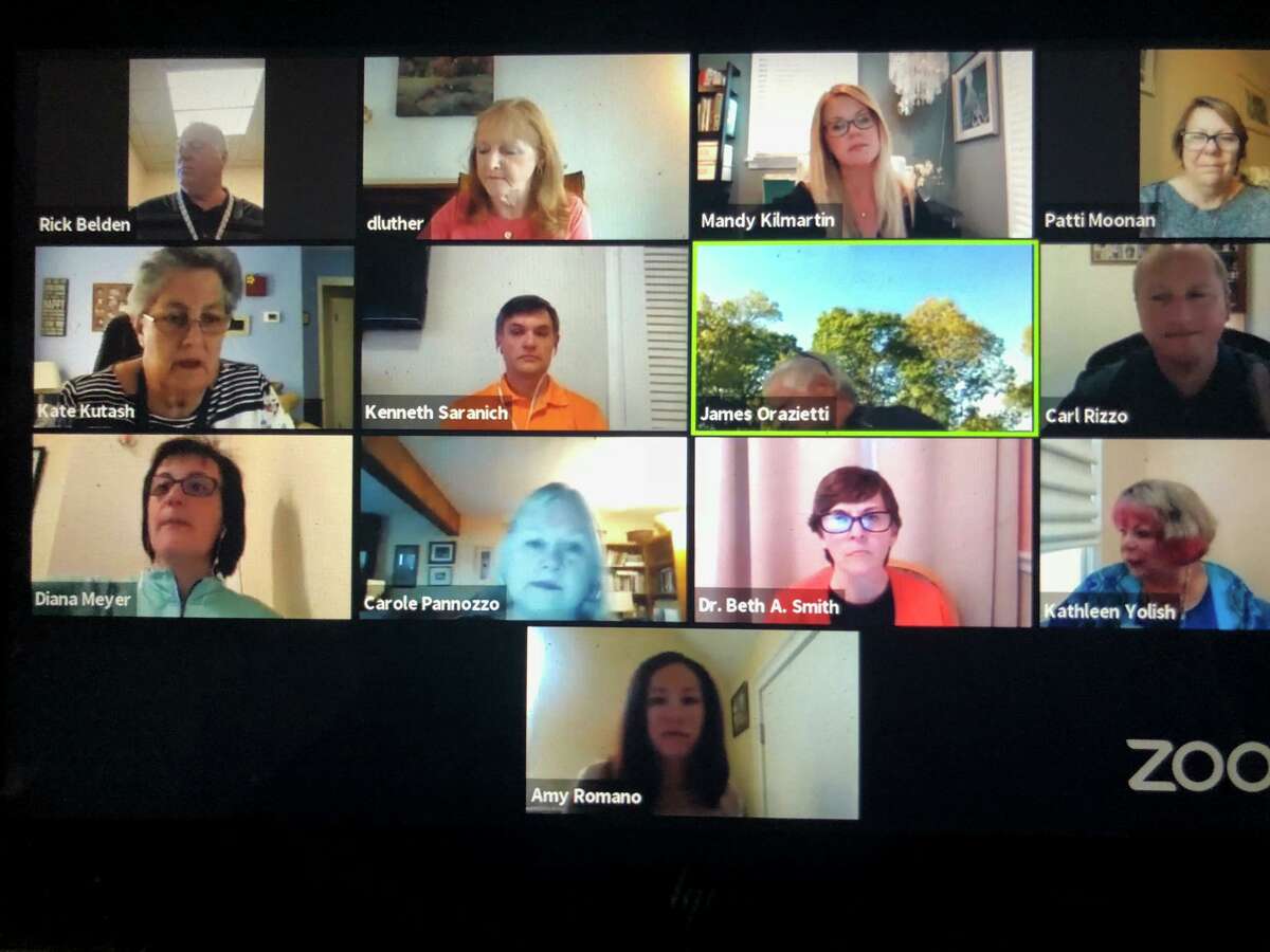 The Board of Education discusses budget cuts during a remote meeting Thursday, May 21.