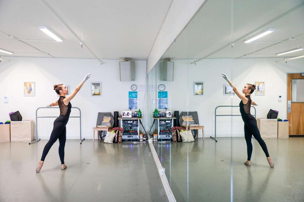 Dancer Katerina Beckman teaches a virtual ballet class at the American Academy of Dance in Redwood City, California on Monday, May 18, 2020.