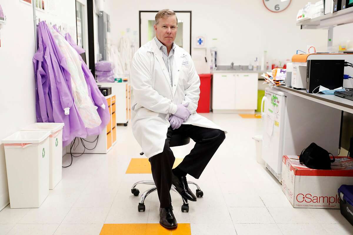 CEO Bruce Patterson of IncellDx in the company's laboratory in San Carlos, Calif., on Monday, May 11, 2020. Patterson, who is doing lab work for drug company CytoDyn, says he's uncovered an important aspect of how coronavirus functions and found evidence that the virus may be infectious in the blood.