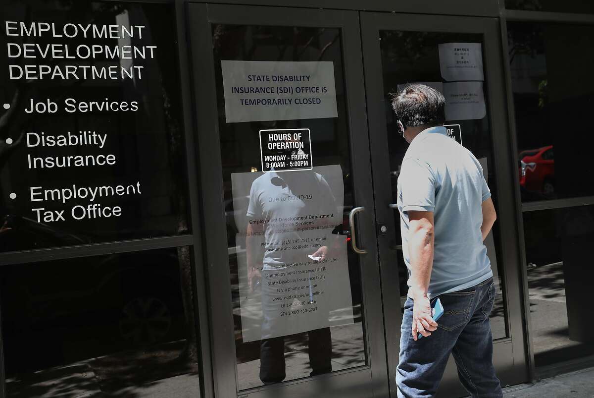 The Turk St. side entrance of the California Employment Development Department seen on Tuesday, May 19, 2020, in San Francisco, Calif.