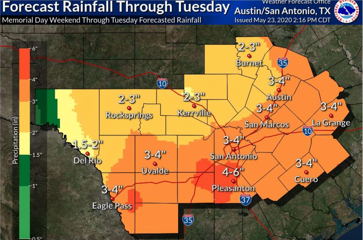 Rainfall amounts of 34 inches could bring flooding to San Antonio