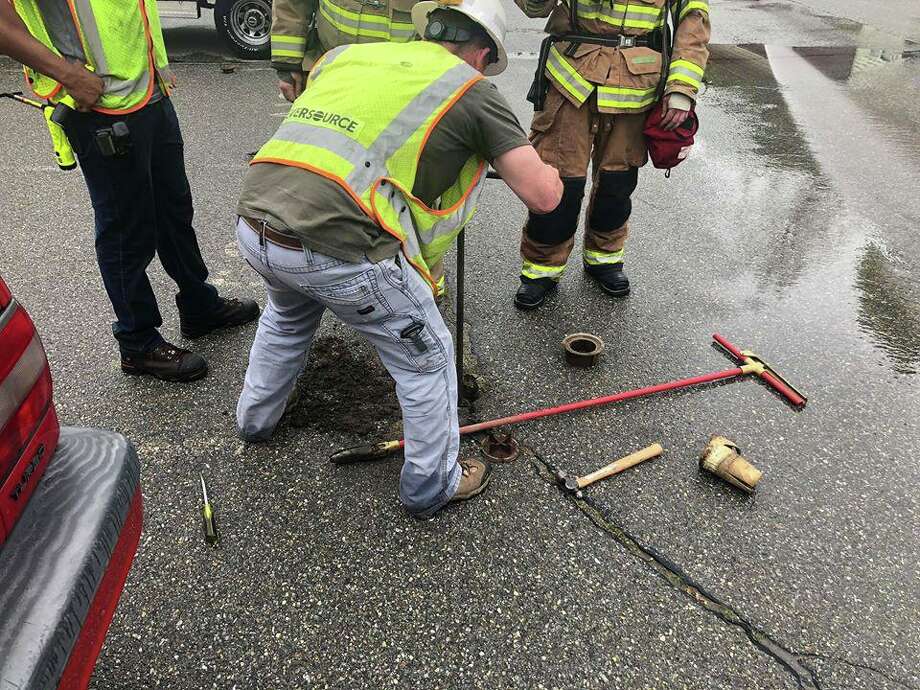 Units on scene where a driver crashed into a building causing “severe structural damage” on Grassy Plain Street in Bethel, Conn., on Saturday, May 23, 2020. Photo: Contributed Photo / Stony Hill Volunteer Fire Company