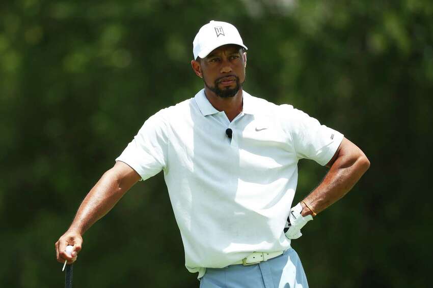 HOBE SOUND, FLORIDA - MAY 23: Tiger Woods looks on during a practice round for The Match: Champions For Charity at Medalist Golf Club on May 23, 2020 in Hobe Sound, Florida. (Photo by Mike Ehrmann/Getty Images for The Match)