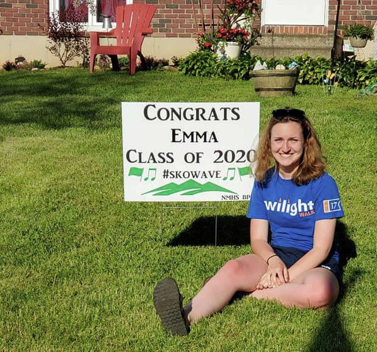 Emma Chamberlin was one of 41 graduating New Milford High School seniors who received a special lawn sign from the band director and a group of band parents.