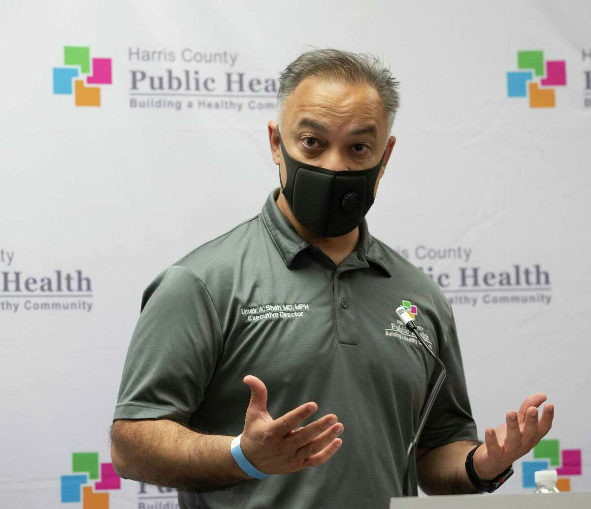 Harris County Public Health Department Executive Director and Dr. Umair Shah speaks about the contact tracer army during a press conference Wednesday, May 13, 2020, in Houston. The HCPHD currently has about 50 contact tracers and the agency is aiming to have 200 by the end of the week, and have 300 contact tracers next week.