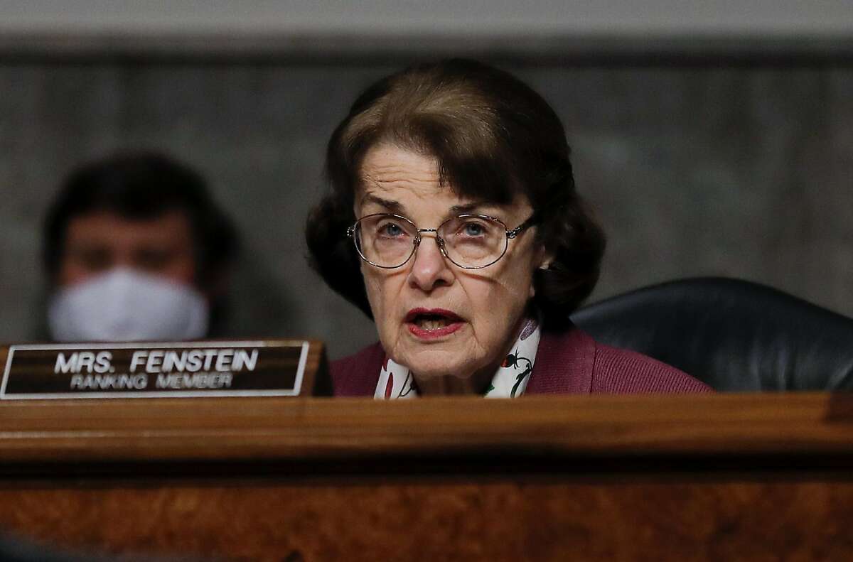 WASHINGTON, DC - MAY 12: U.S. Senator Dianne Feinstein (D-CA) participates in a Senate Judiciary Committee hearing examining liability during the coronavirus disease (COVID-19) outbreak May 12, 2020 on Capitol Hill in Washington, DC. (Photo by Carlos Barria-Pool/Getty Images)