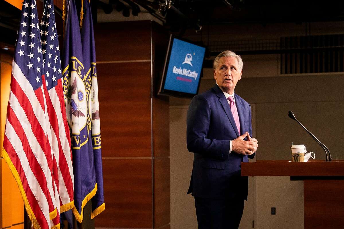 House Minority Leader Kevin McCarthy of Calif. speaks during a news conference on Capitol Hill, Thursday, May 7, 2020, in Washington. (AP Photo/Manuel Balce Ceneta)