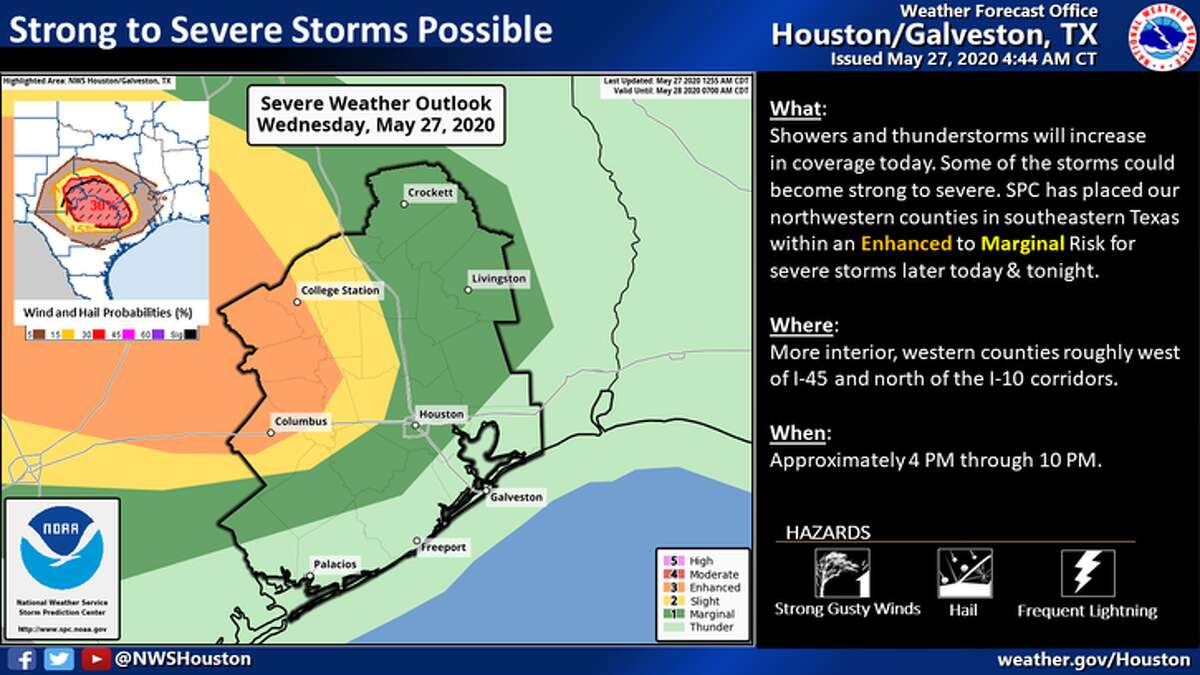 Severe weather is predicted for Houston on Wednesday, May 27, 2020.