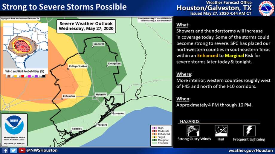 Severe weather is predicted for Houston on Wednesday, May 27, 2020. Photo: National Weather Service