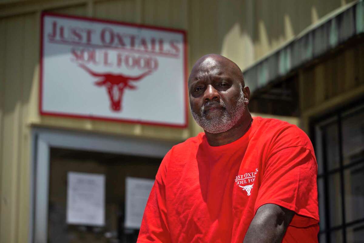 Kenneth Washington, owner of Just Oxtails Soul Food, outside his restaurant on May 11 in Houston, when he was waiting to see if he would get loan and wondering if he'd be able to open again.