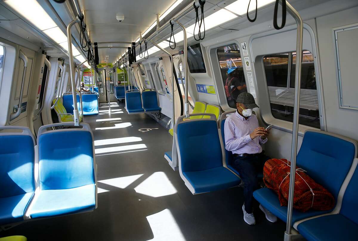 It's not difficult for commuters to practice social distancing on a Richmond train stopped at the MacArthur BART station in Oakland, Calif. on Tuesday, May 26, 2020. BART may consider additional cuts as ridership and revenue continue to plummet during the coronavirus pandemic.