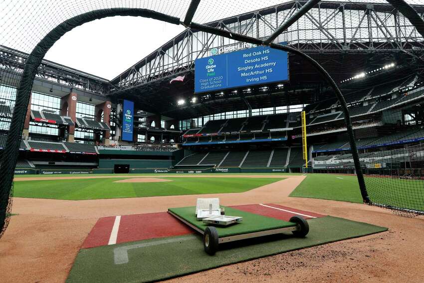 A home plate perspective gives a view of Globe Life Field, the newly-built home of the Texas Rangers, in Arlington, Texas, Wednesday, May 20, 2020. The park that was supposed to have its home opener on March 31 against the Los Angeles Angels has yet to see one game played in it this season amid the coronavirus pandemic. (AP Photo/Tony Gutierrez)