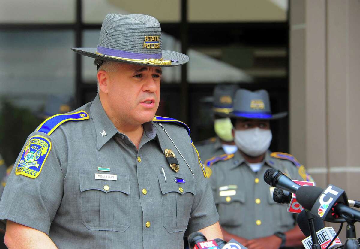 Connecticut State Police Colonel Stavros Mellekas speaks during a press conference at the agency's headquarters in Middletown in 2020.