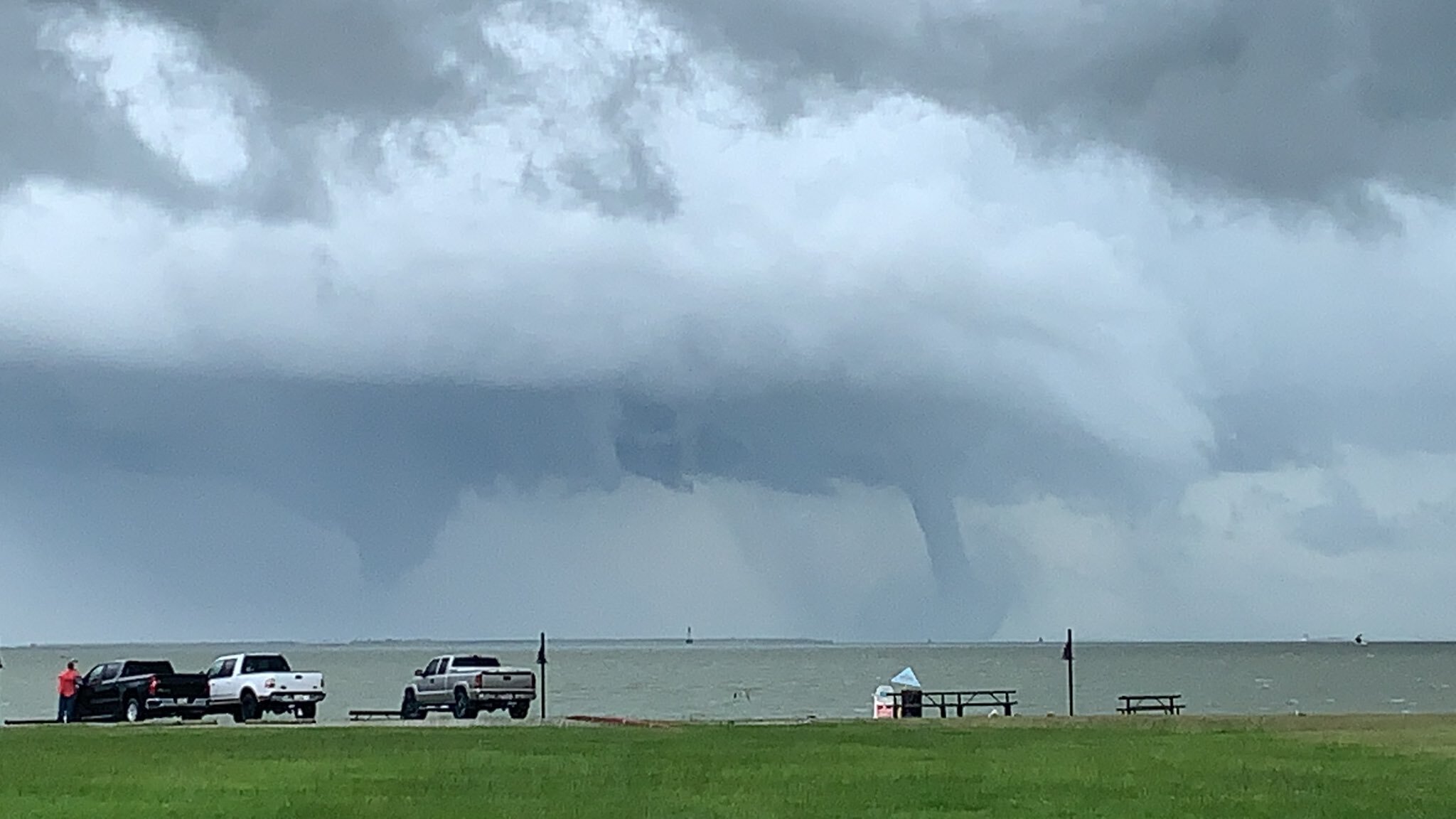 Video captures waterspout on Galveston Bay on during Thursday's severe