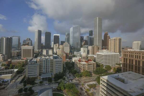 The Houston skyline photographed from the 16th floor of the Harris County Criminal Justice Center Wednesday, Aug. 28, 2019, in Houston.