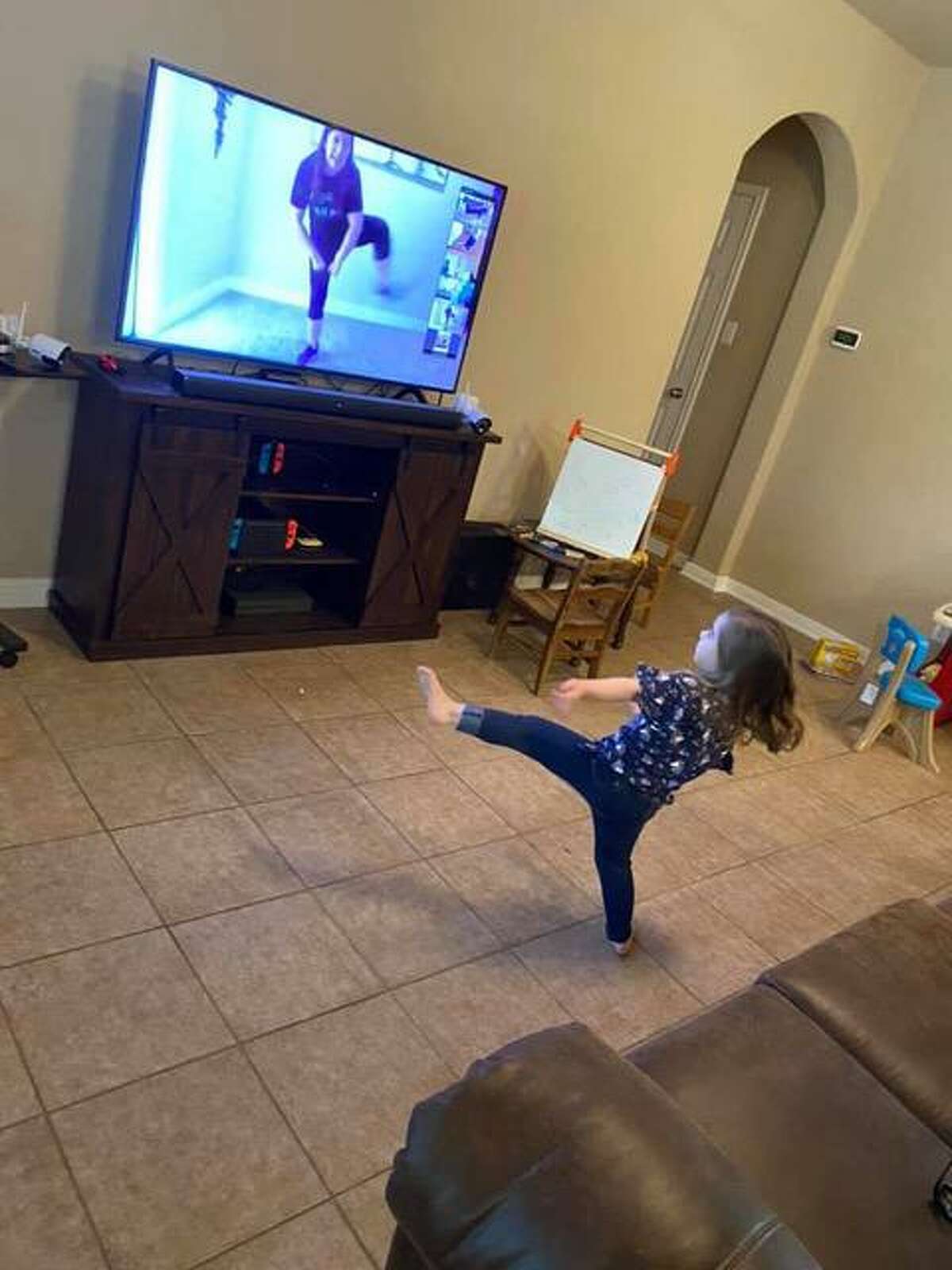 Lorelai Hoadley, 3, takes an online dance class with Courtnie Mercer as part of The Public Theater of San Antonio's virtual education program, which will include summer camps.