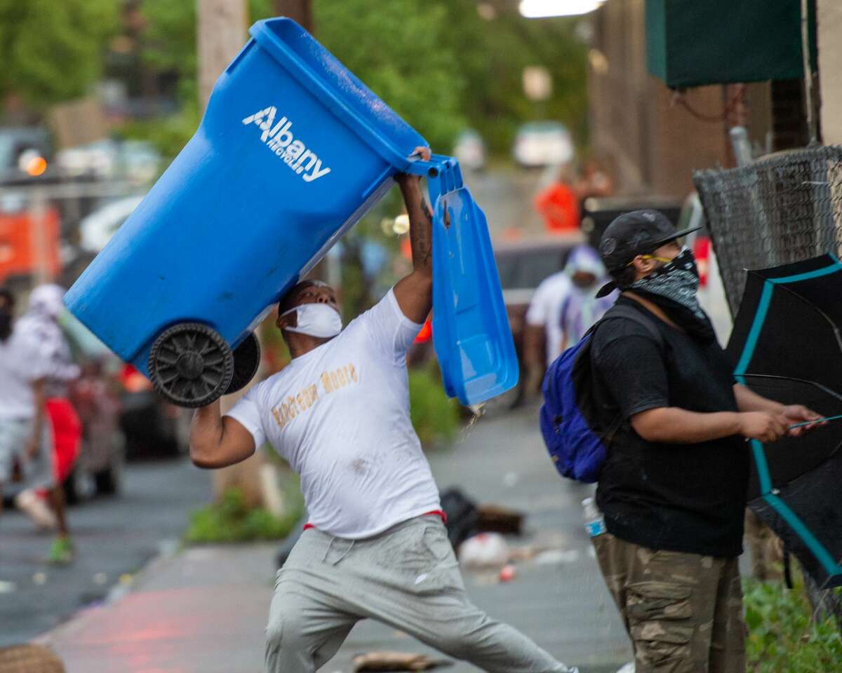 Protesters clash with Albany police outside the South Station on Saturday, May 31, 2020 (Jim Franco/Special to the Times Union)