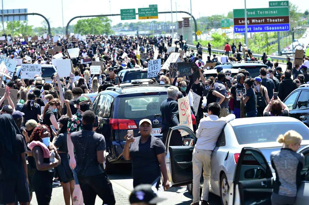 Approximately 1,000 Black Lives Matter protesters and supporters protesting police brutality and the death of George Floyd in Minneapolis, marched in New Haven Sunday and to the highway blocking the I-95 and I-91 highways in both directions near the merge in New Haven.