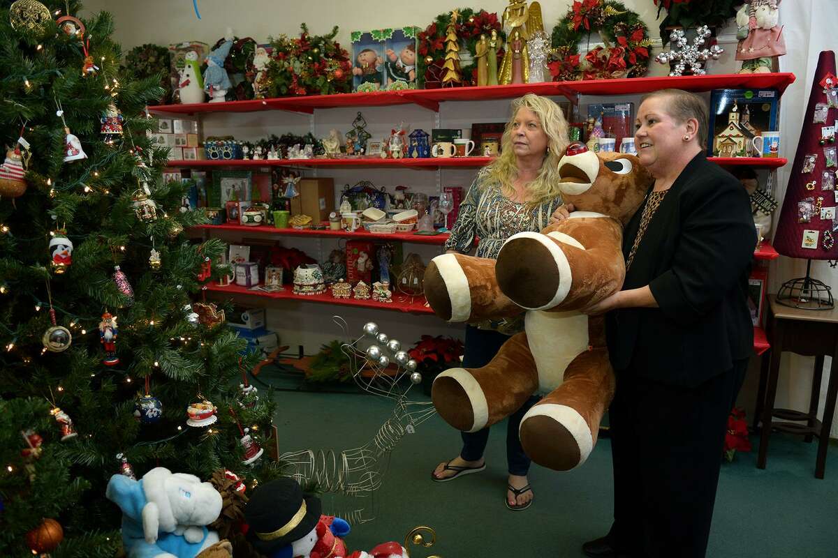 Cypress Assistance Ministries Executive Director Martha Burnes, right, and CAM Director of Development Janet Knott check out some of the holiday items in the Angels' Attic resale shop's "Christmas Shoppe" on Oct. 22, 2015. (Photo by Jerry Baker/Freelance)4