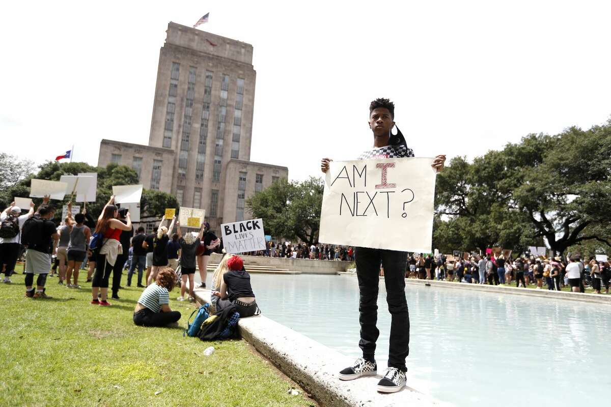 Black Lives Matter Houston remembers George Floyd, in Houston on the steps of City Hall, Friday, May 29, 2020. Floyd the man originally from Houston, who died while he was in the custody of Minneapolis police earlier this week, which has sparked protests throughout the country.