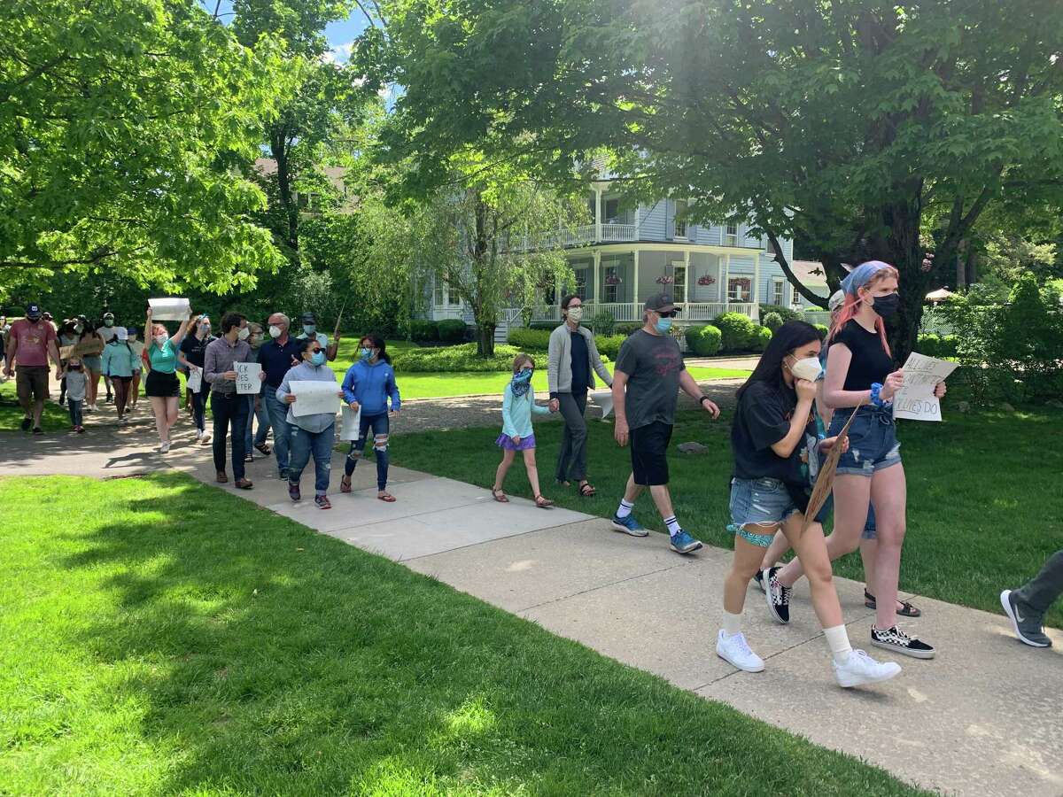 Marchers in Ridgefield on Sunday supported protesters around the nation who have been calling for racial justice.