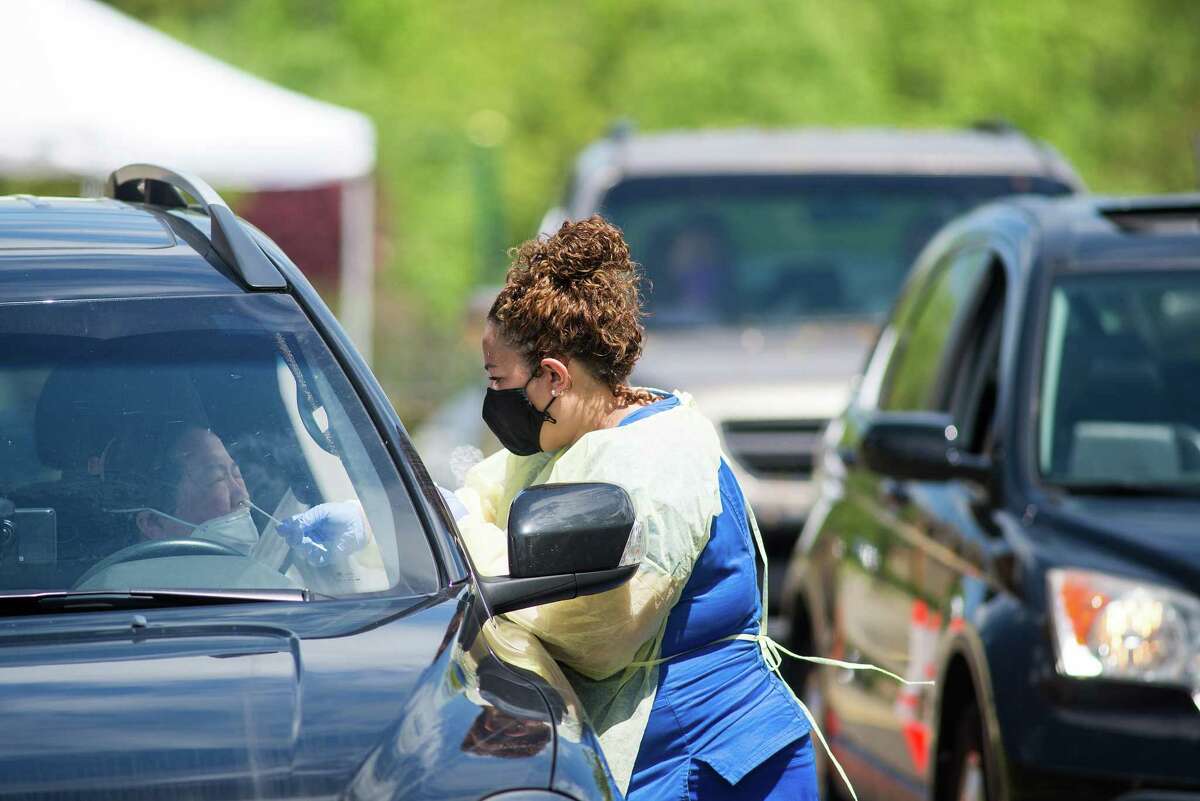 RIdgefielders turned out for drive-through coronavirus testing Saturday, May 30 a the town Recreation Center.