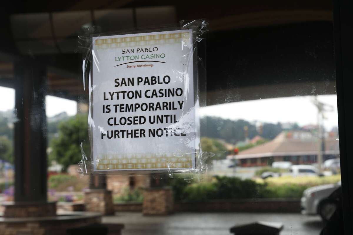 Sign displayed on front entrance to Lytton San Pablo Casino seen on Thursday, May 28, 2020, in San Pablo, Calif.