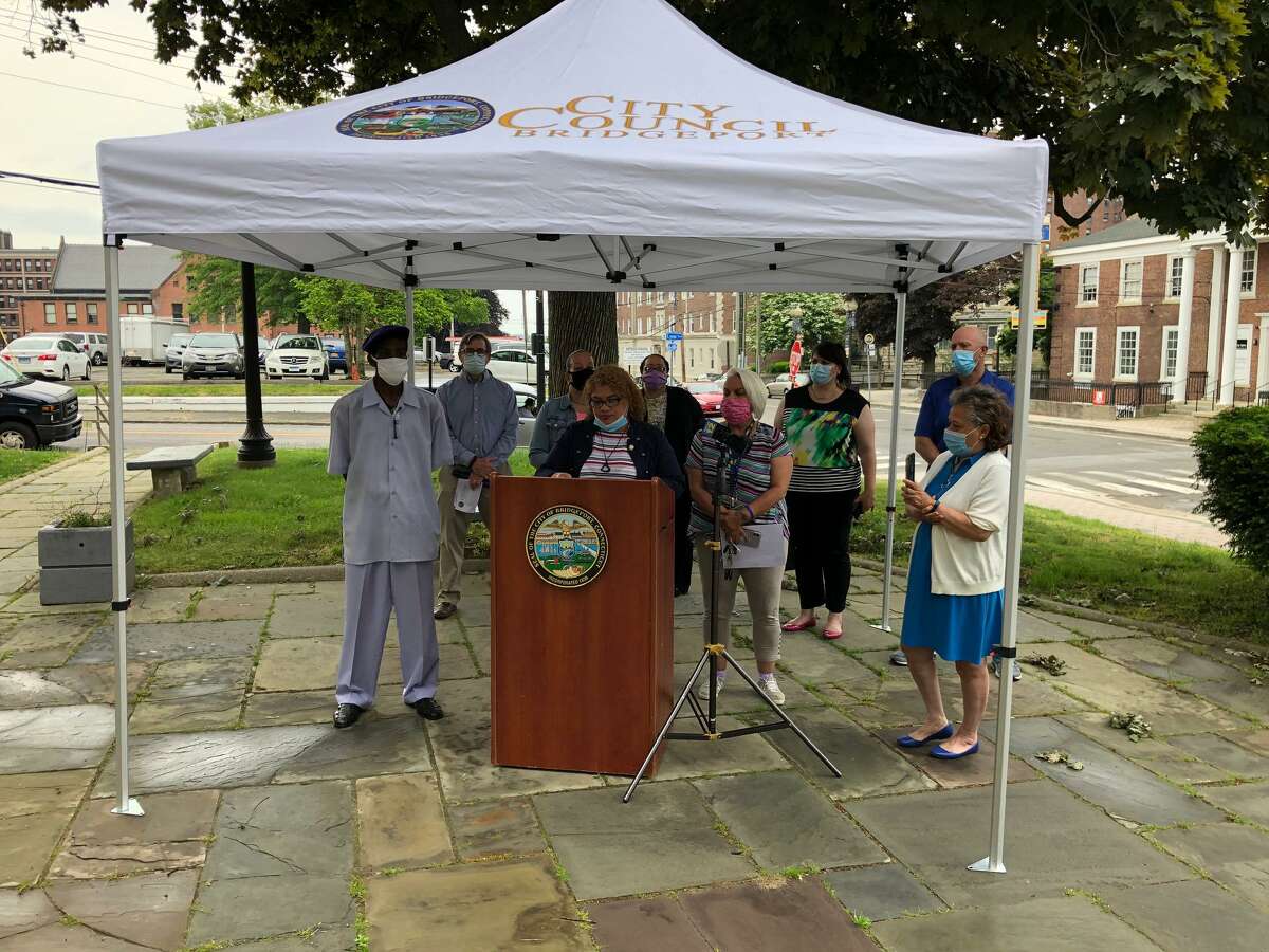 Bridgeport City Council members announce a resolution to make police officers in the city accountable for their actions. City Council President Aidee Nieves introduced the resolution at a press conference on Wednesday.