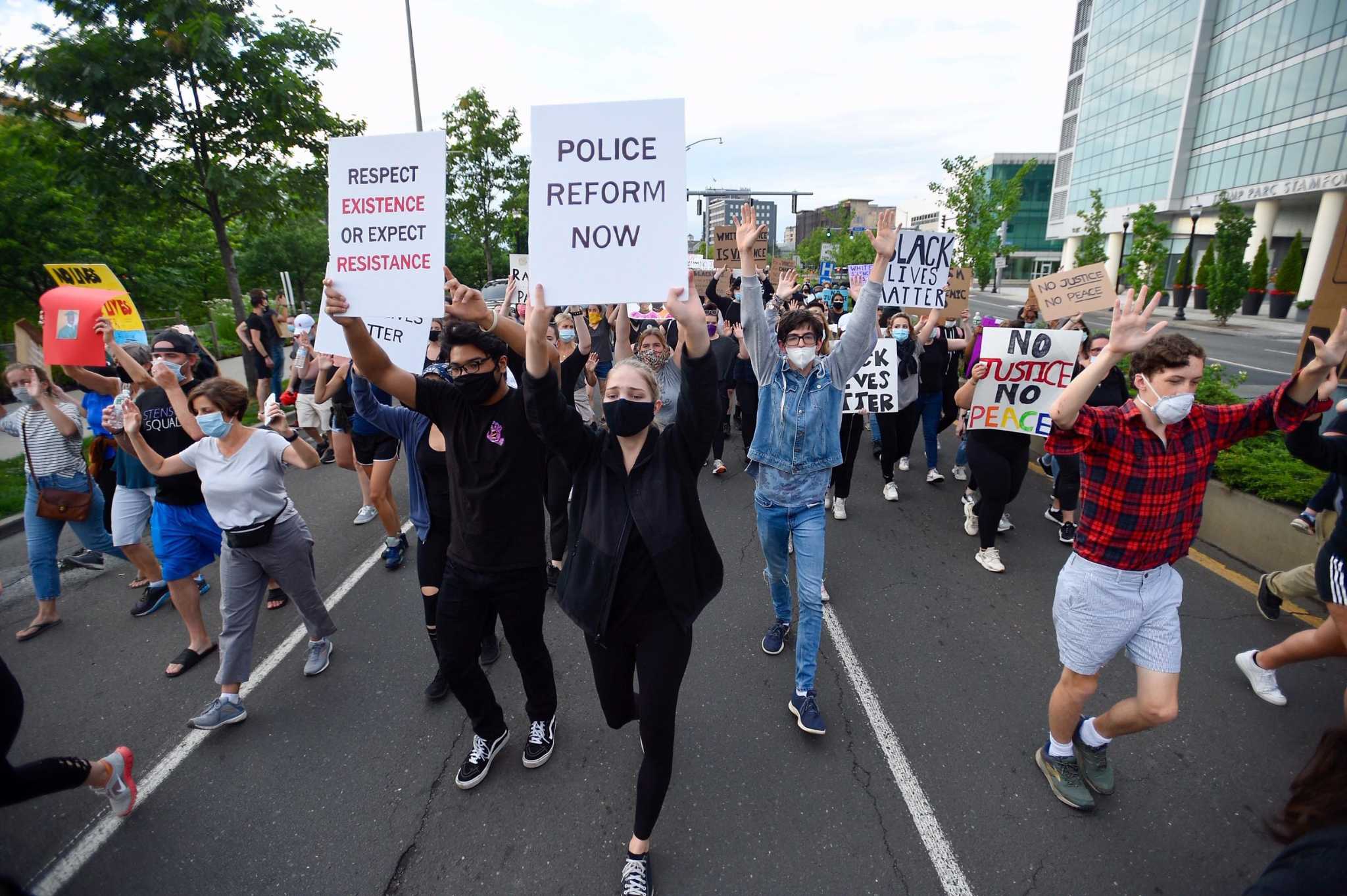 Angry March March in Stamford, mostly peaceful, turns angry