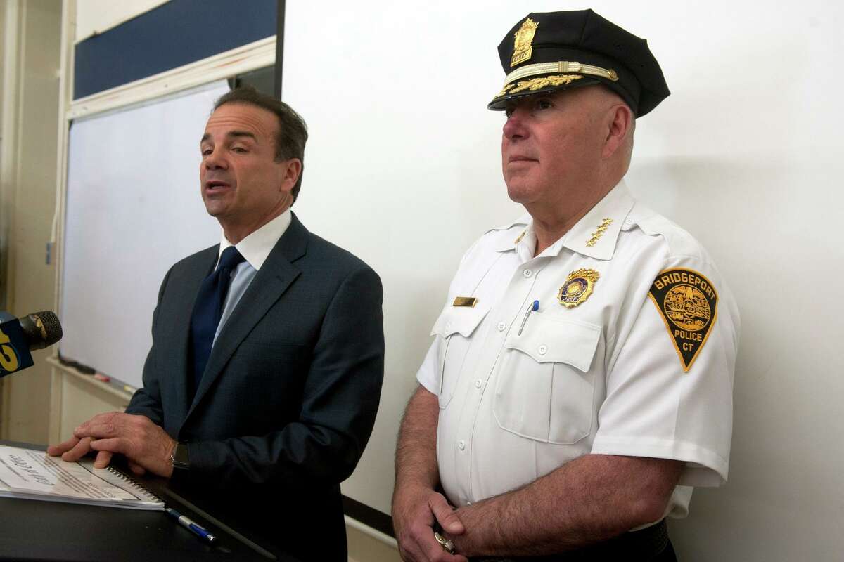 Mayor Joe Ganim stands with Chief Armando Perez as he speaks to the new class of recruits who were sworn in Monday April 29, 2019, in Bridgeport. American Civil Liberties Union of Connecticut "If true, this once again shows a policing system that’s more focused on shielding police from scrutiny than on community well-being (and) in this case, it seems, more focused on solidifying power for an interim police chief than on the needs of people in Connecticut’s largest city." FBI Special Agent-in-Charge David Sundberg:   "I would like to express my deepest gratitude to the members of the United States Attorney’s Offices in both the Southern District of New York as well as Connecticut for their professionalism and invaluable assistance in this case. Today’s arrest of city officials including a high ranking, long-time law enforcement officer is a stark reminder that the betrayal of public trust and community members by a public servant is not only unethical but often illegal. We recognize these arrests are not a reflection on the Bridgeport Police Department as a whole, but it is our responsibility to root out injustice and corruption by any and all elected and appointed officials entrusted to protect and serve with honor. We at the FBI will continue to aggressively pursue all those engaged in matters of public corruption throughout Connecticut."