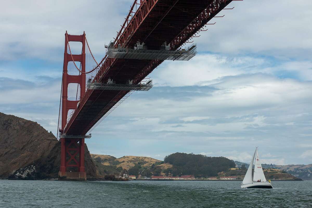 A sailboat seen in San Francisco Bay during the coronavirus outbreak on May 30, 2020 in Sausalito, Calif.