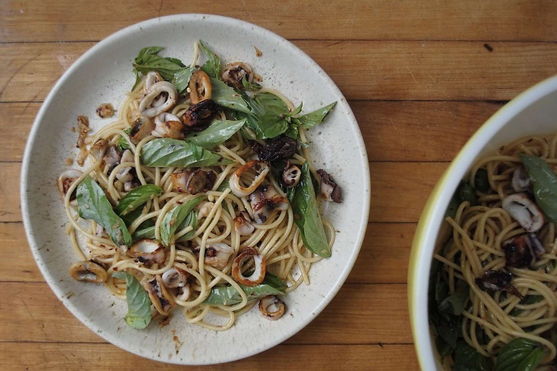 California squid is worth the work for this pasta recipe with basil and  chiles