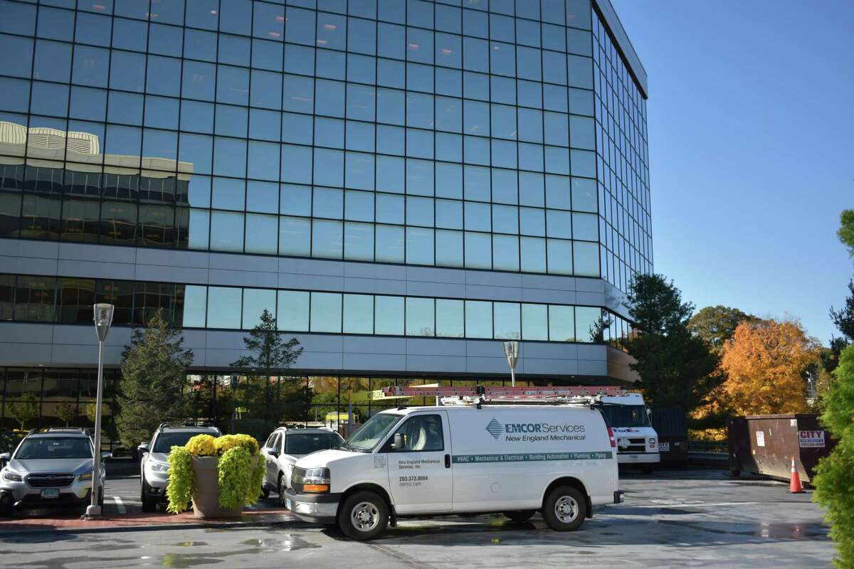 An Emcor service van outside the company's headquarters building in Norwalk, Conn.