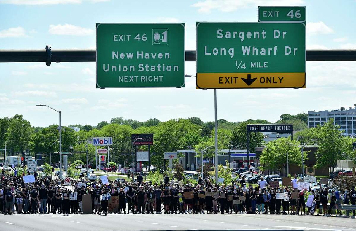 Approximately 1,000 Black Lives Matter protesters and supporters block Interstate 95 in New Haven May 31.