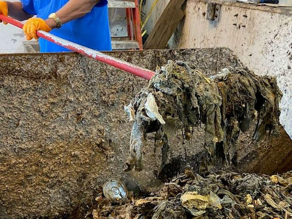 Bridgeport’s Water Pollution Control Authority (WPCA) is dealing with a rampant increase in the number of cleaning rags and sanitizing wipes that are beginning to overload and clog the city sewer system, seen here in the pump station on Seaview Ave.