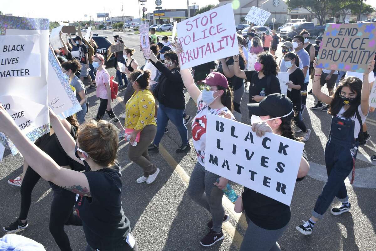 Hundreds of protestors marched along Del Mar Boulevard and McPherson Road, Friday, June 5, 2020, in a peaceful demonstration in support of George Floyd.