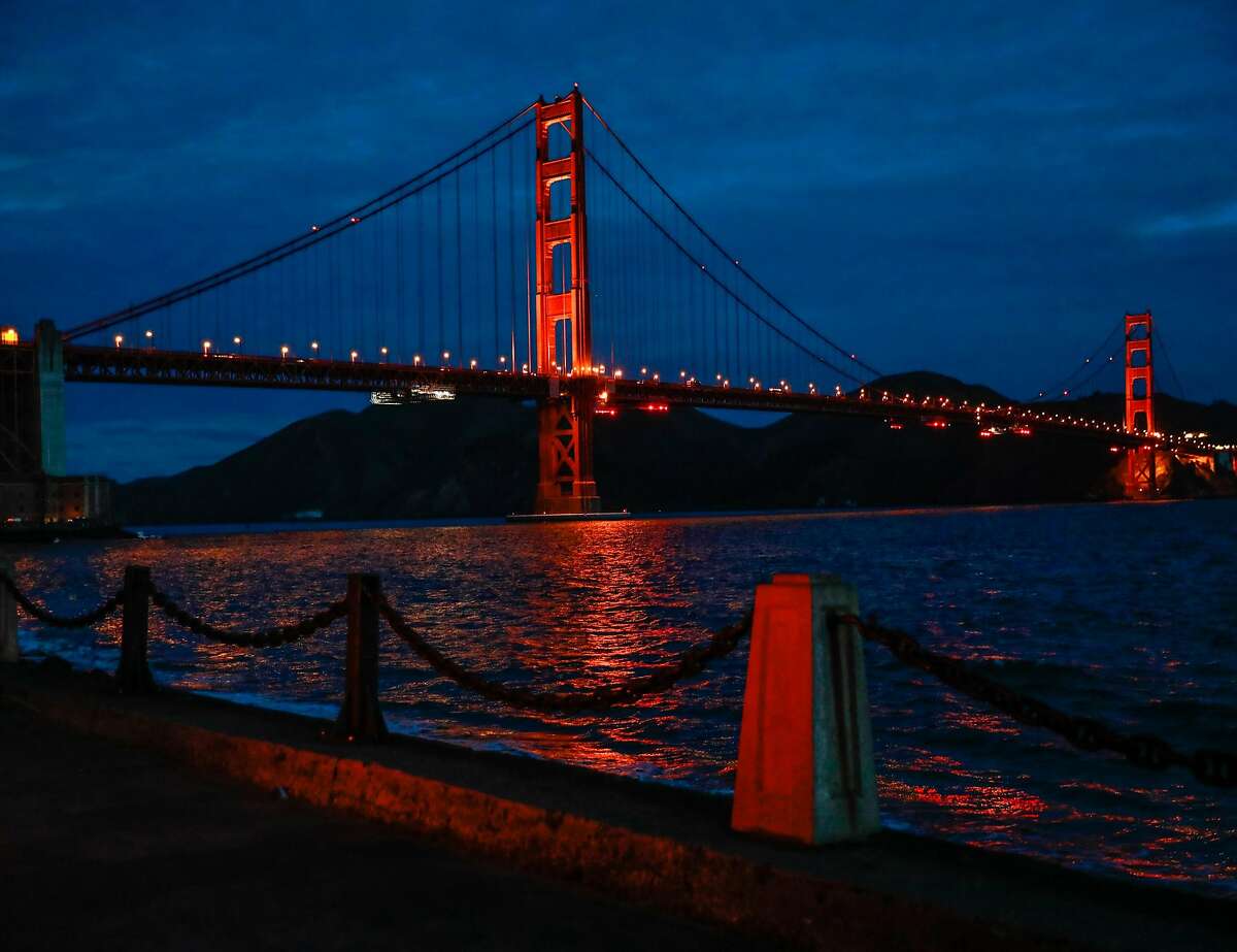 The Golden Gate Bridge just before sunrise is seen from Marine Drive on Monday, March 9, 2020 in San Francisco, California.