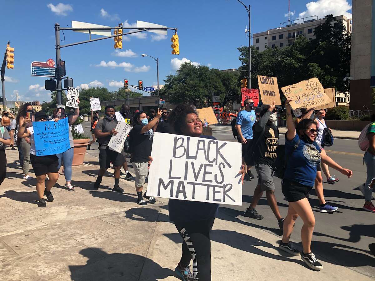 San Antonio residents gathered downtown Saturday afternoon, June 6, 2020, for a eighth day of protests over the death of George Floyd.