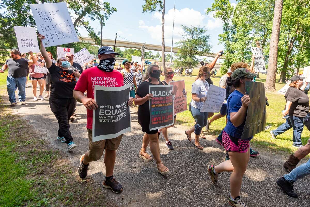 Several hundred people came out to Vidor's Gould Park on Saturday afternoon for a protest and peace march in honor of George Floyd who died at the knee of a Minneapolis police officer. Photo made on June 6, 2020. Fran Ruchalski/The Enterprise