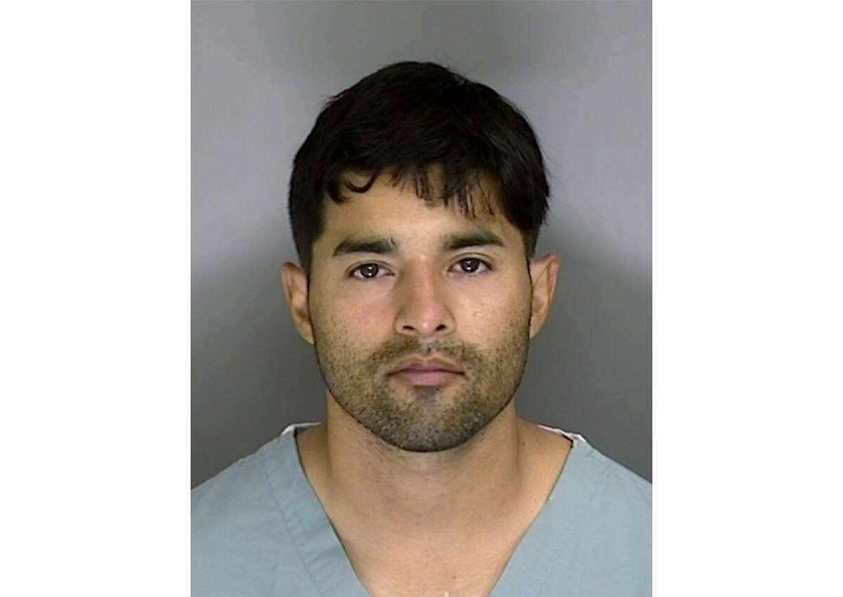 In this Sunday, June 7, 2020, booking mugshot courtesy Santa Cruz Sheriff's Office shows 32-year-old suspect Steven Carrillo, an active-duty U.S. Air Force sergeant arrested on suspicion of fatally shooting Santa Cruz Sheriff's Sgt. Damon Gutzwiller, 38, and wounding two other officers Saturday. (Santa Cruz Sheriff's Office via AP)