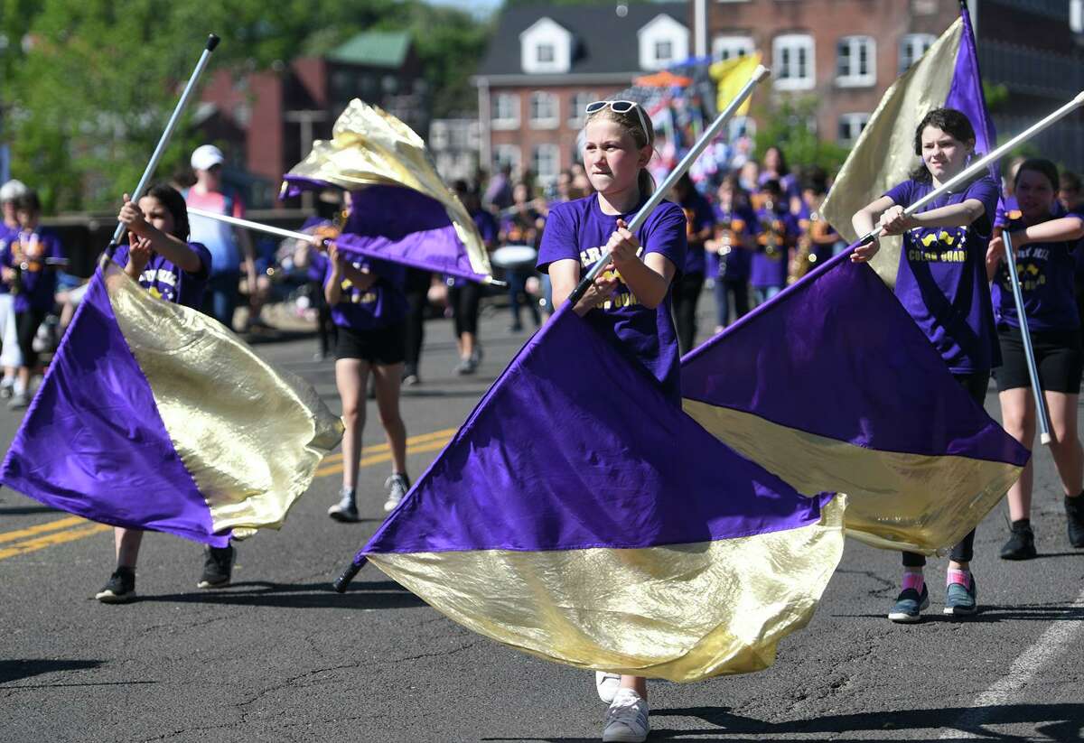 The Perry Hill School Band from Shelton marches in the Derby Shelton Memorial Day Parade on the Derby-Shelton Bridge in Derby, Conn. on Monday, May 27, 2019.