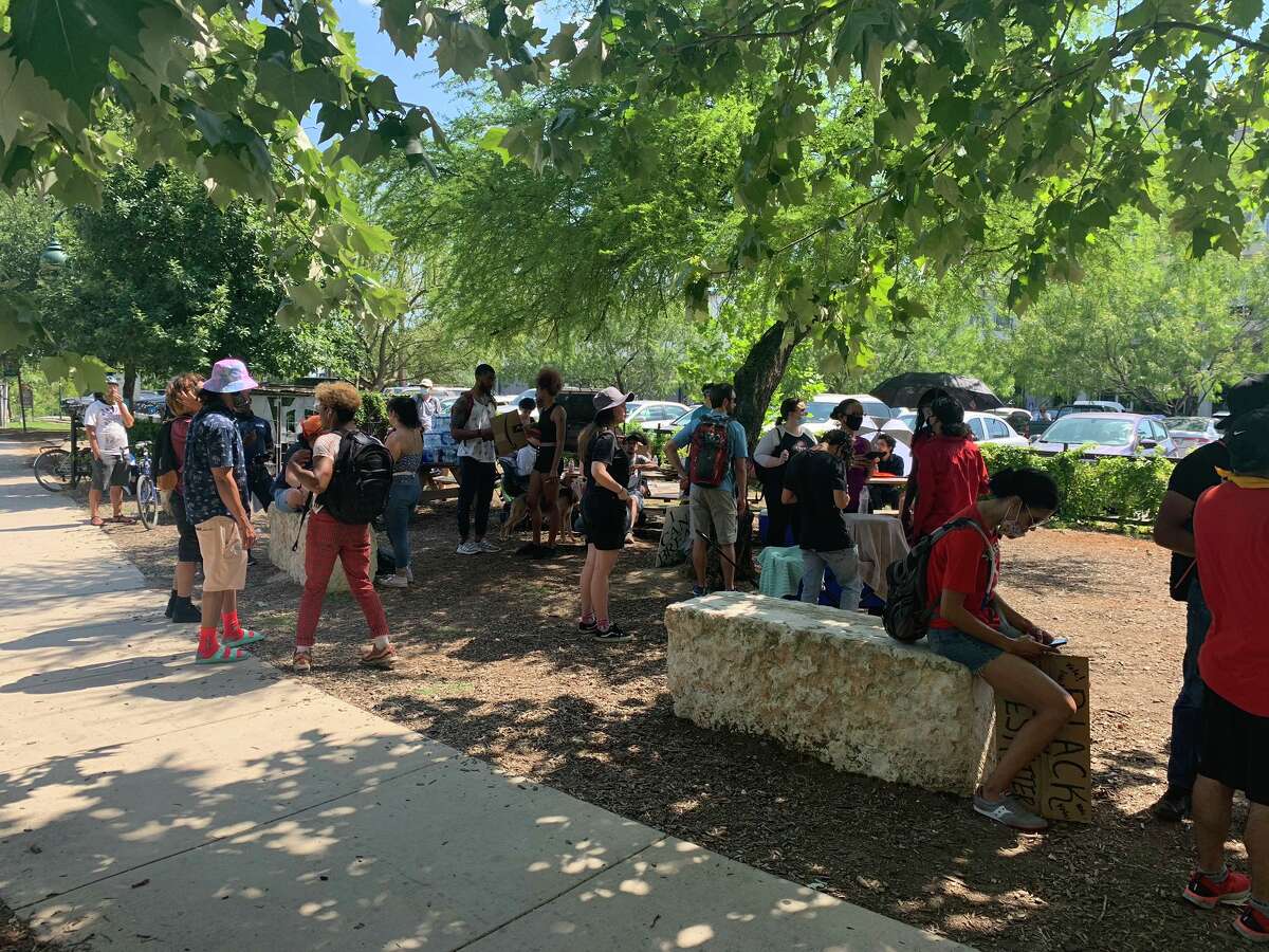 People gathered at Blue Star Arts Complex on Monday, June 8, 2020 waiting the start of the official daily protest to call for law enforcement reform and to remember George Floyd.