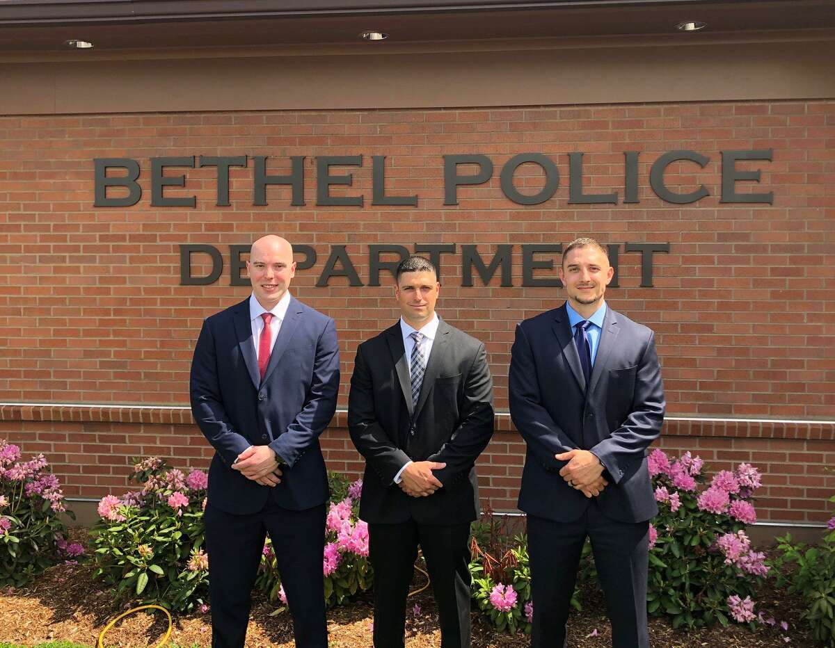 The Bethel Police Department’s three newest officers, from left: Gavin Lavallee, Michael Perrone and Gary Sorrentino.