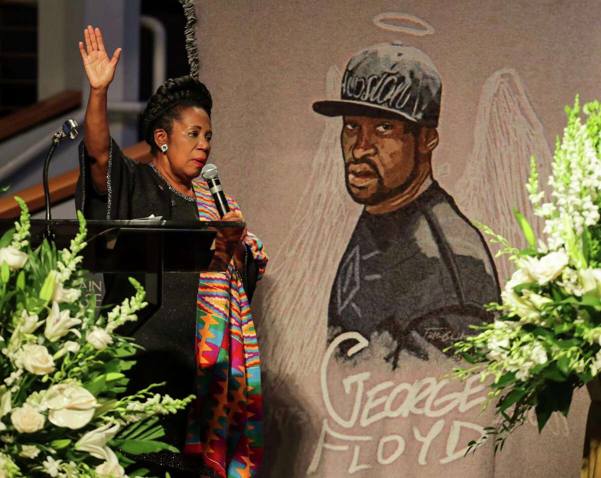 Congresswoman Sheila Jackson Lee speaks during the funeral for George Floyd on Tuesday, June 9, 2020, at The Fountain of Praise church in Houston. Floyd died after being restrained by Minneapolis Police officers on May 25.