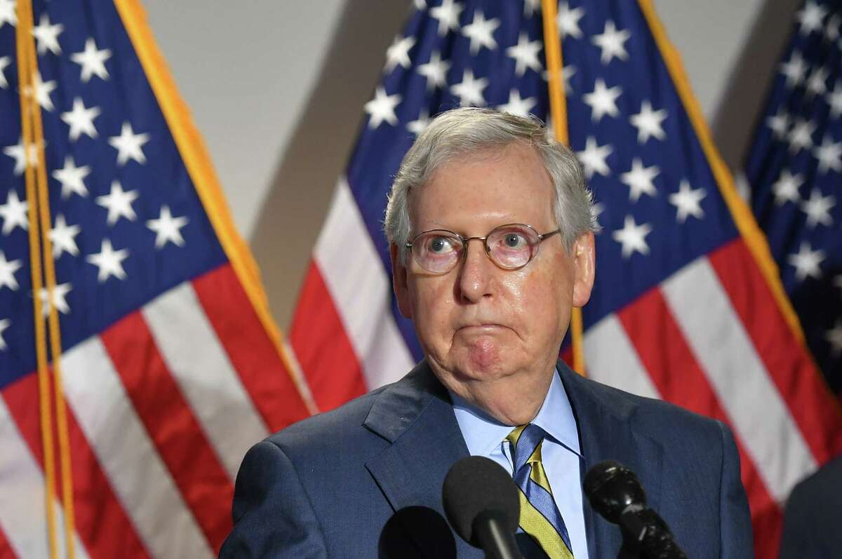 Senate Minority Leader Mitch McConnell R-KY speaks to the media after a Republican policy luncheon at the US Capitol in Washington, DC on June 9, 2020. (Photo by MANDEL NGAN / AFP) (Photo by MANDEL NGAN/AFP via Getty Images)