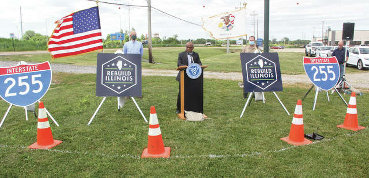 Acting Illinois Department of Transportation Secretary Omer Osman talks during a press conference Wednesday in Sauget regarding work on the Interstate 255 rehabilitation project. On Saturday work on the northern portion of the project will be completed and will shift to the southern portion.